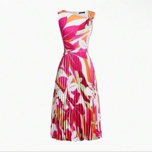 (M) MOTF FLORAL PLEATED ASYMMETRIC-NECK MIDI DRESS